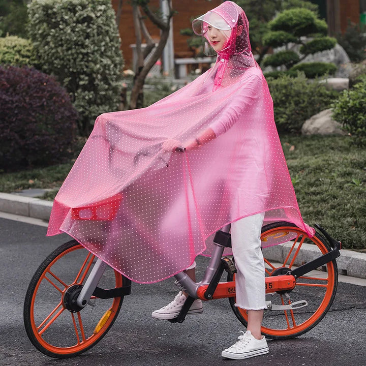 Gennemsigtig unisex cykeljakke i PVC, regn- og vindtæt, perfekt til udendørs brug.