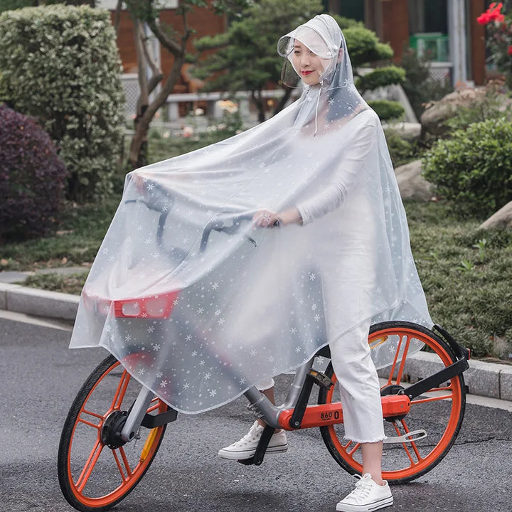 Gennemsigtig unisex cykeljakke i PVC, regn- og vindtæt, perfekt til udendørs brug.