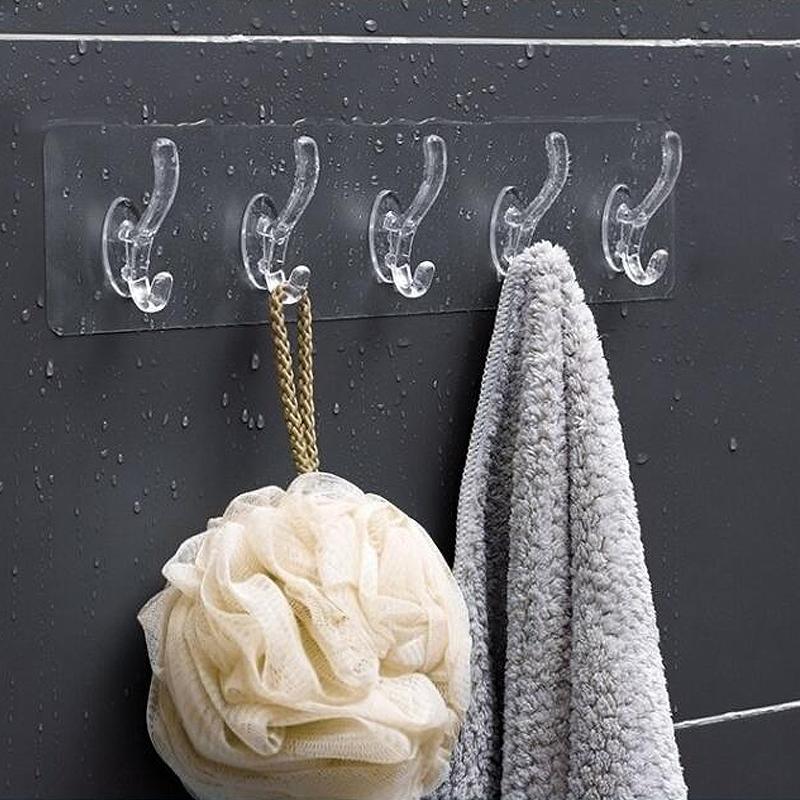 Gennemsigtige og alsidige vægskroge, 5 stk., klæber til forskellige overflader som glas og metal. Elegant løsning til indretning.