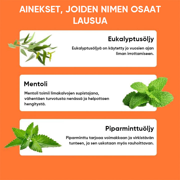 Naturlig næsinhalator med æteriske olier, kompakt og bærbar, opløftende effekt, letter vejrtrækningen.