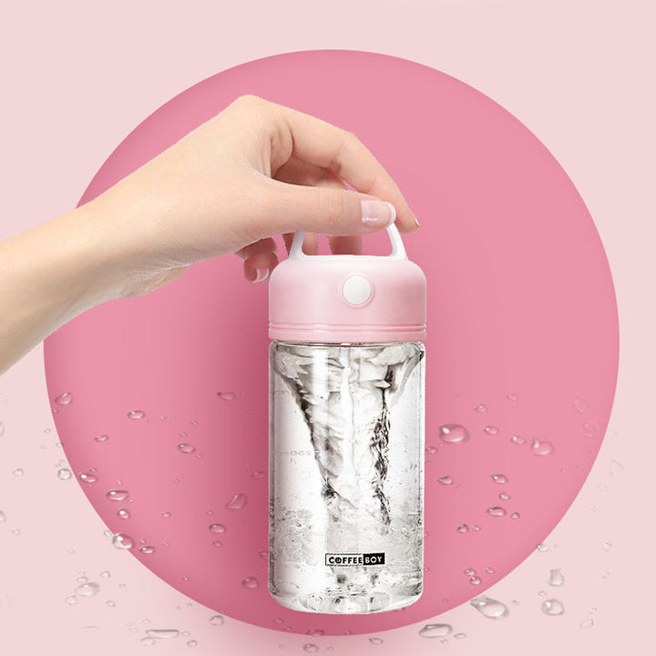 Kreativ drikkemixkop med auto-funktion, holdbar og alsidig, 380ml, blå plastik, til hjemmet og rejser.