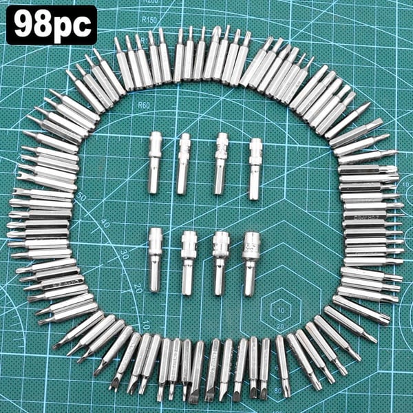 Magnetisk 115-delt skruetrækker sæt til mænd, indeholder forskellige typer bits og ergonomisk silikonehåndtag.