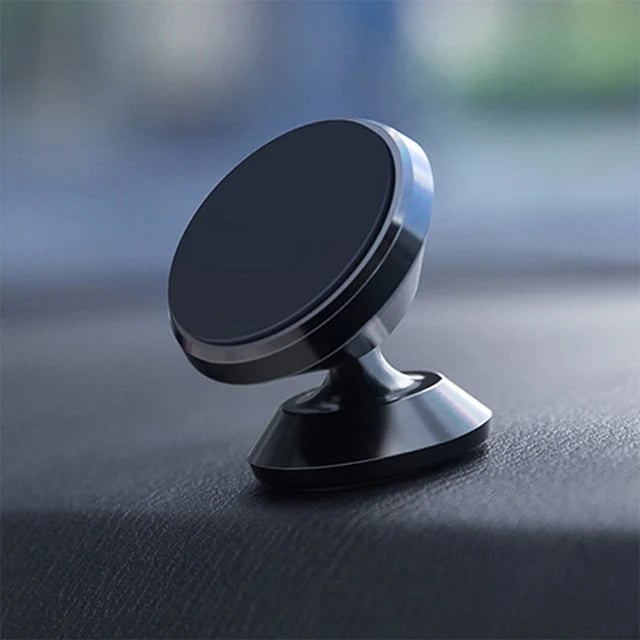 Magnetisk 360° rund telefonholder til bil, sølv, aluminiumslegering, stilfuldt og holdbart tilbehør.