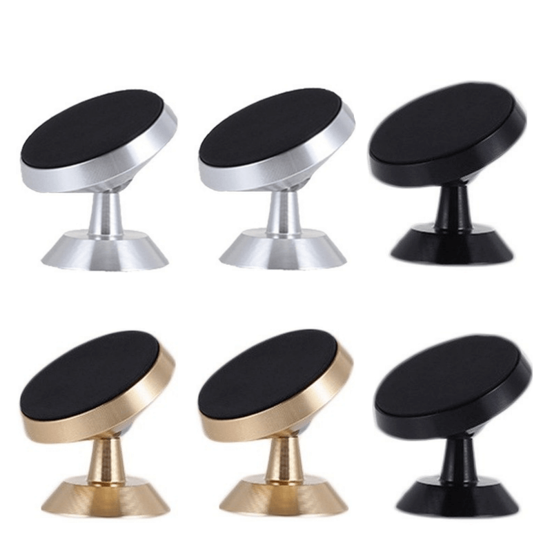 Magnetisk 360° rund telefonholder til bil, sølv, aluminiumslegering, stilfuldt og holdbart tilbehør.