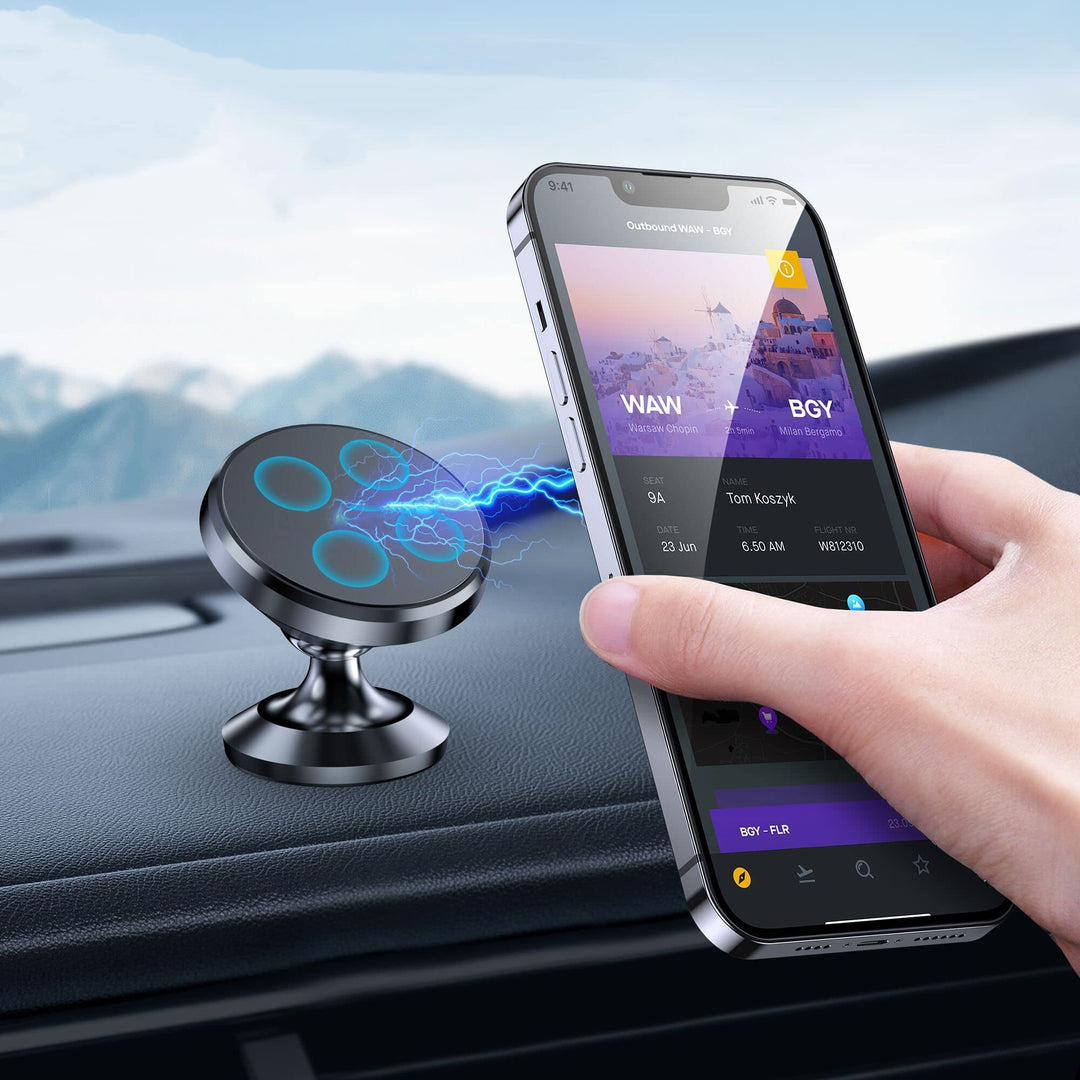 Magnetisk 360° rund telefonholder til bil, sølv, aluminiumslegering, stilfuldt og holdbart tilbehør.