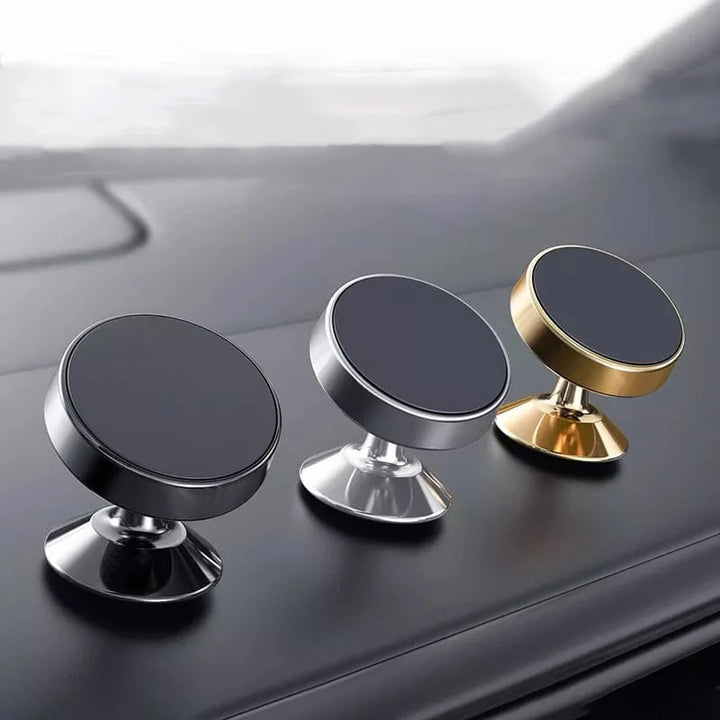 Magnetisk 360° rund telefonholder til bil, sølv, aluminiumslegering, stilfuldt og holdbart tilbehør.