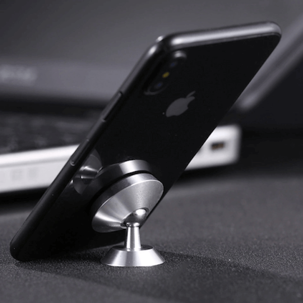 Magnetisk 360° rund telefonholder til bil, sølv, aluminiumslegering, stilfuldt og holdbart tilbehør.