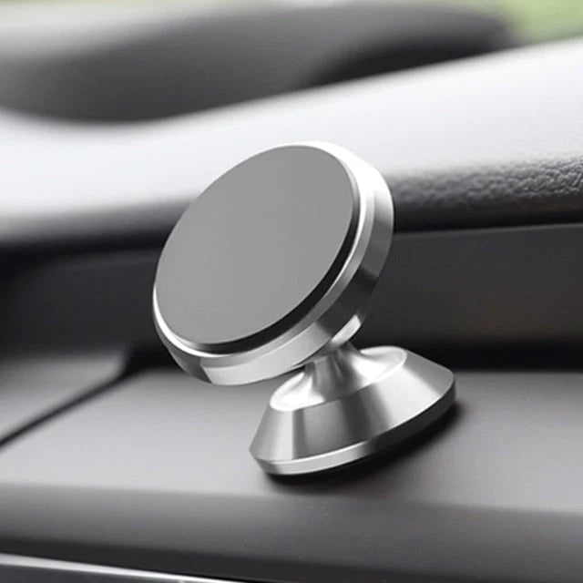 Magnetisk 360° rund telefonholder til bil, sølv, aluminiumslegering, stilfuldt og holdbart tilbehør.