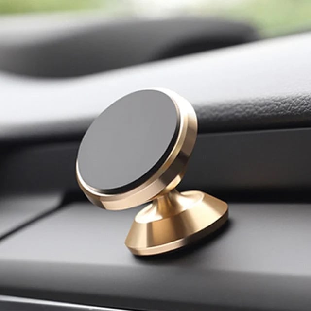 Magnetisk 360° rund telefonholder til bil, sølv, aluminiumslegering, stilfuldt og holdbart tilbehør.