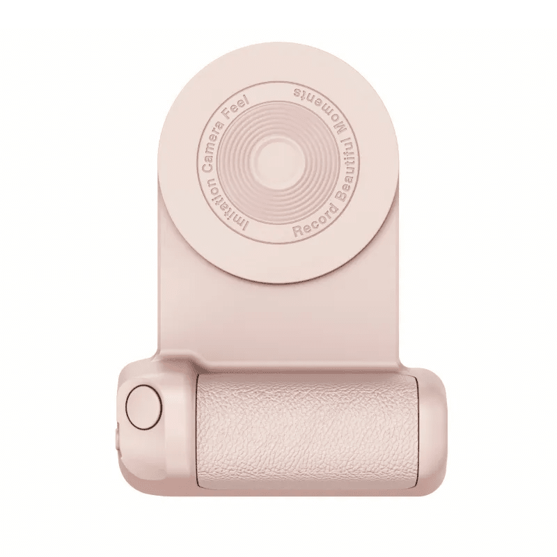 Magneettinen Bluetooth-kamerakahva puhelimille, ergonominen muotoilu, liukumaton pinta, musta väri, innovatiivinen kiinnitys.