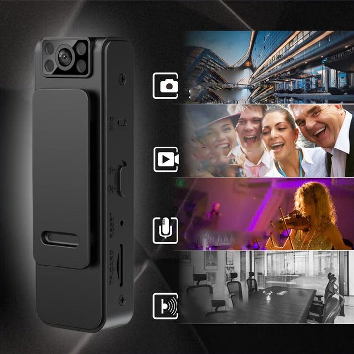 Magnetisk HD-kamera med clip, sort, vidvinkel, kompakt, nem at bruge, 100-graders objektiv, fastgørelse.