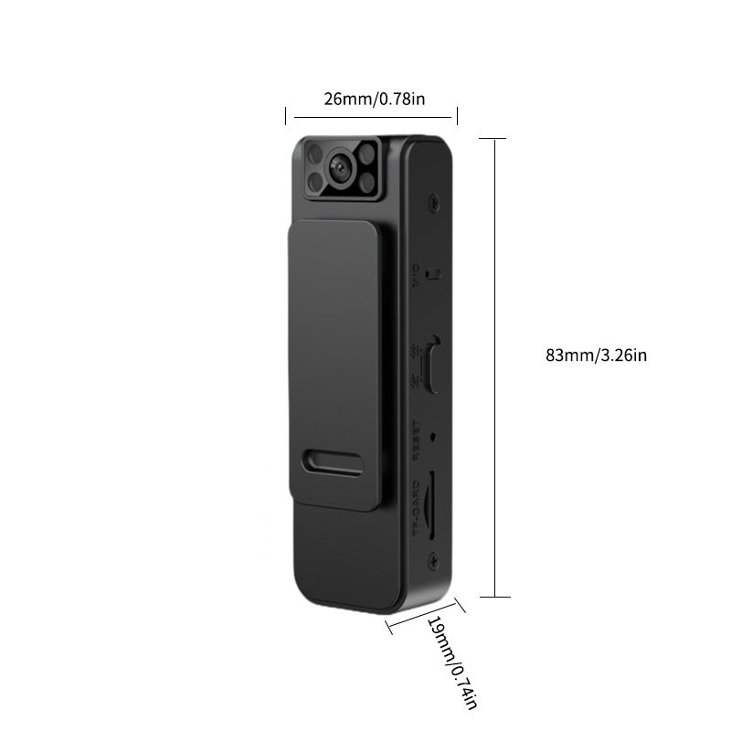 Magnetisk HD-kamera med clip, sort, vidvinkel, kompakt, nem at bruge, 100-graders objektiv, fastgørelse.