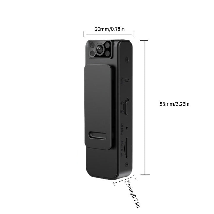 Magnetisk HD-kamera med clip, sort, vidvinkel, kompakt, nem at bruge, 100-graders objektiv, fastgørelse.