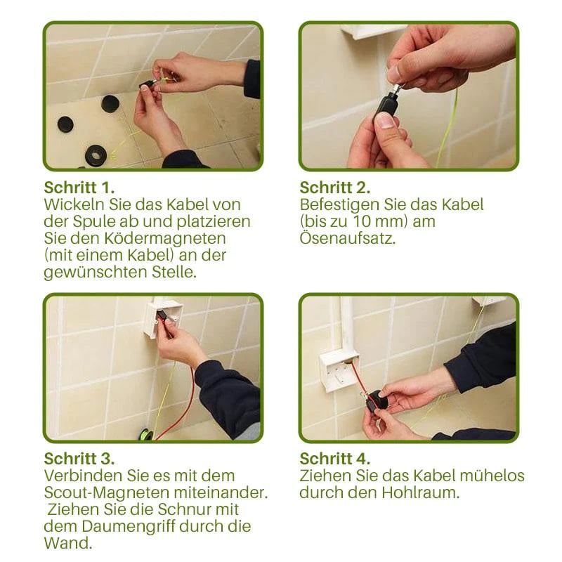 Magnetisk kabeltrækker, 4 stk.: stærk magnet styrer kabler nemt gennem vægge og gulve.