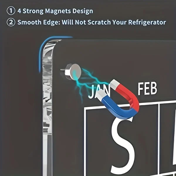 Magnetisk klar akrylkalender på køleskab, en stilfuld og brugervenlig tilføjelse til hjemmets organisering.