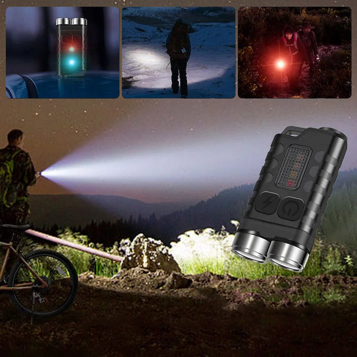 Magnetisk mini LED lommelygte nøglering, vandtæt, kompakt enhed med kraftig lysstyrke og flere lysindstillinger.