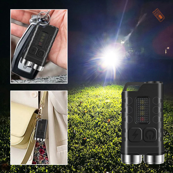 Magnetisk mini LED lommelygte nøglering, vandtæt, kompakt enhed med kraftig lysstyrke og flere lysindstillinger.