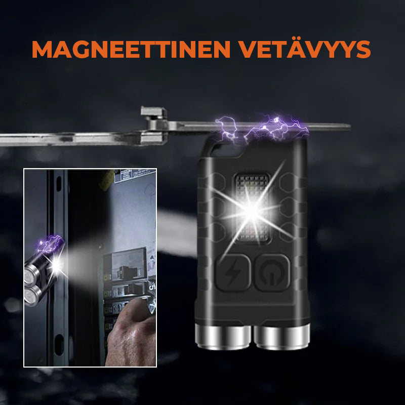 Magnetisk mini LED lommelygte nøglering, vandtæt, kompakt enhed med kraftig lysstyrke og flere lysindstillinger.