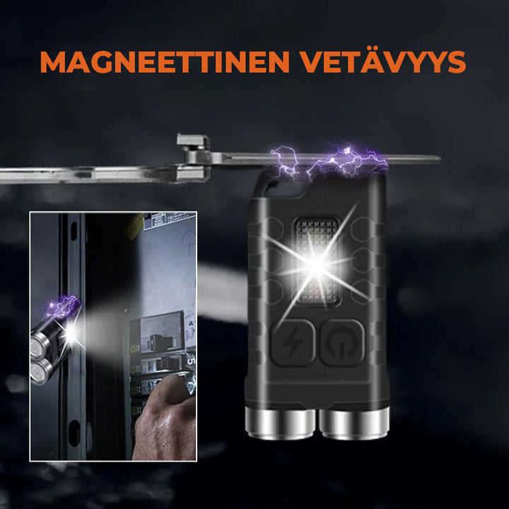 Magnetisk mini LED lommelygte nøglering, vandtæt, kompakt enhed med kraftig lysstyrke og flere lysindstillinger.