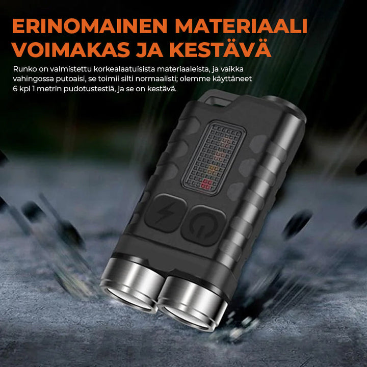 Magnetisk mini LED lommelygte nøglering, vandtæt, kompakt enhed med kraftig lysstyrke og flere lysindstillinger.