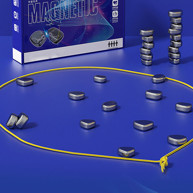 Magneettisk strategispil med blåt bræt og magnetiske brikker, der forbedrer logisk tænkning og koncentration.