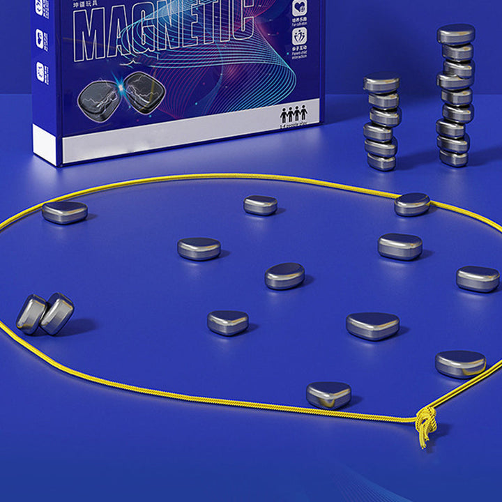 Magneettisk strategispil med blåt bræt og magnetiske brikker, der forbedrer logisk tænkning og koncentration.