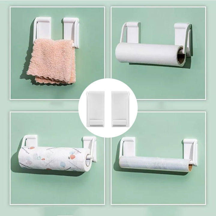 Justerbar magnetisk hvid papirrulleholder, slankt og moderne design til køkken eller badeværelse.