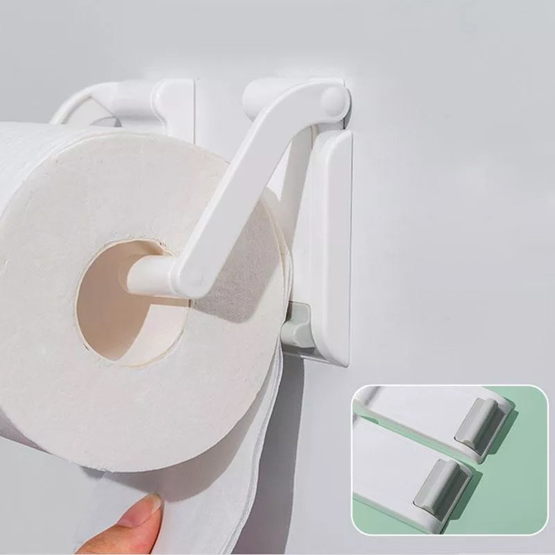 Justerbar magnetisk hvid papirrulleholder, slankt og moderne design til køkken eller badeværelse.