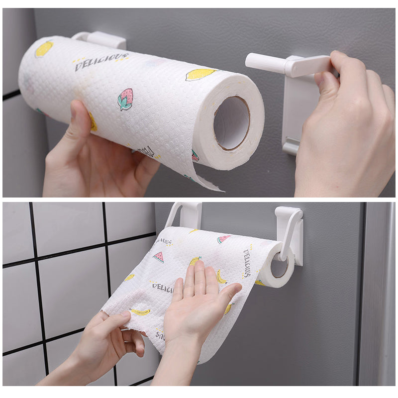 Justerbar magnetisk hvid papirrulleholder, slankt og moderne design til køkken eller badeværelse.