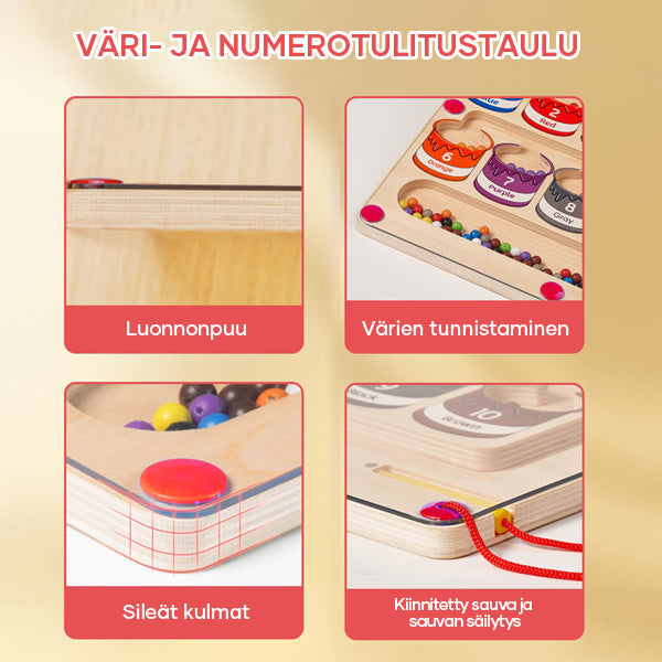 Magnetisk farverig nummerlabyrint, trælegetøj til børn i pastel nuancer, tal synlige.