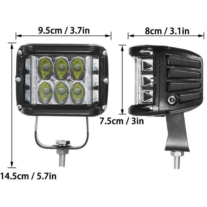 Ravnefarvet off-road LED ekstralys, aluminiumshus, effektiv køling, 9,5x14,5x8cm, 4200 LM, energieffektiv.