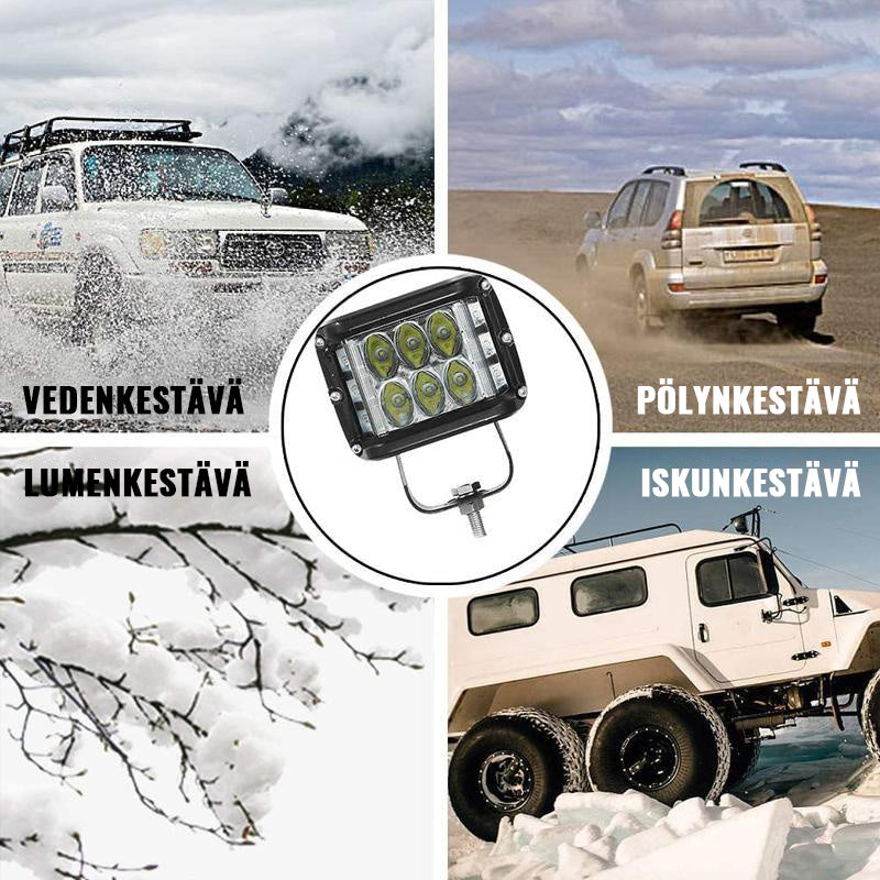 Ravnefarvet off-road LED ekstralys, aluminiumshus, effektiv køling, 9,5x14,5x8cm, 4200 LM, energieffektiv.