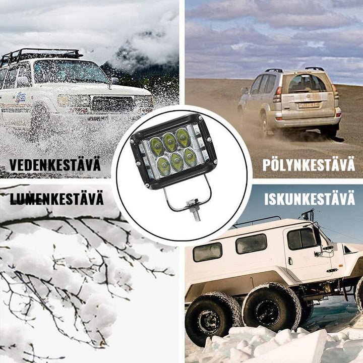 Ravnefarvet off-road LED ekstralys, aluminiumshus, effektiv køling, 9,5x14,5x8cm, 4200 LM, energieffektiv.