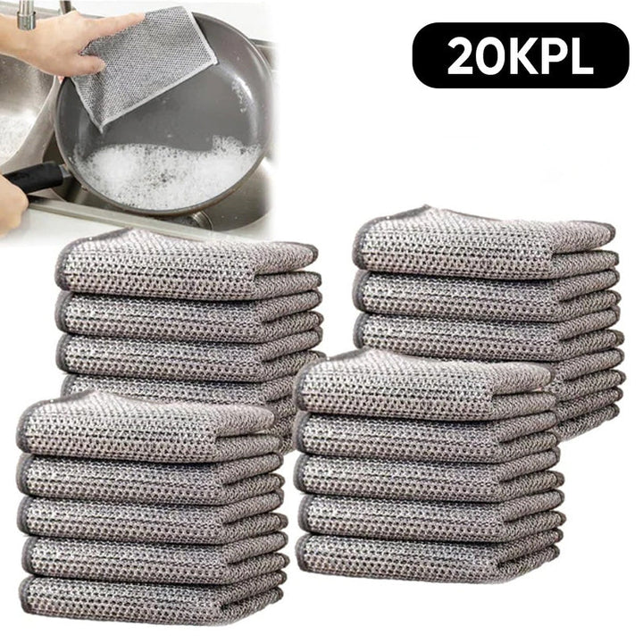 Metallinen keittiörätti timanttikuvioinnilla, monikäyttöinen ja nopeasti kuivuva, sopii märkä- ja kuivakäyttöön.