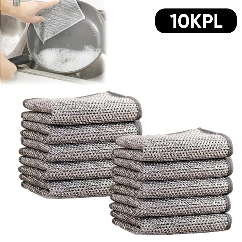 Metallinen keittiörätti timanttikuvioinnilla, monikäyttöinen ja nopeasti kuivuva, sopii märkä- ja kuivakäyttöön.