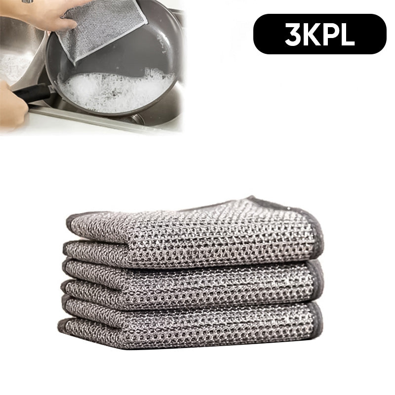Metallinen keittiörätti timanttikuvioinnilla, monikäyttöinen ja nopeasti kuivuva, sopii märkä- ja kuivakäyttöön.