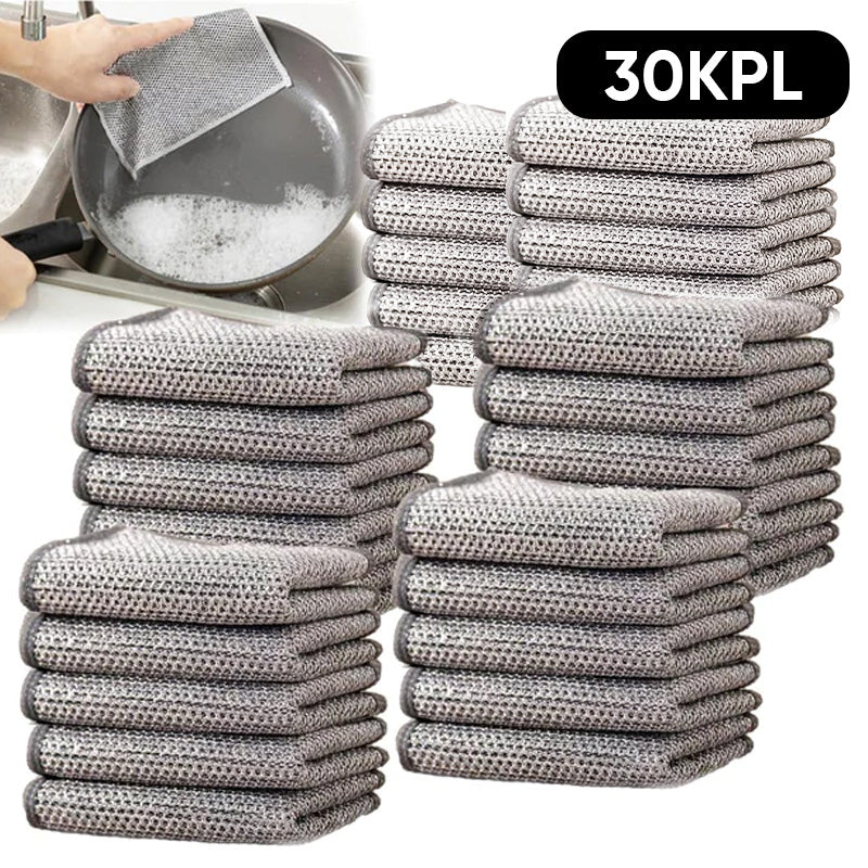 Metallinen keittiörätti timanttikuvioinnilla, monikäyttöinen ja nopeasti kuivuva, sopii märkä- ja kuivakäyttöön.