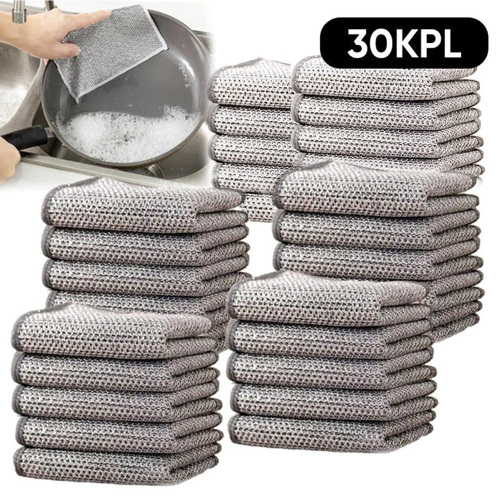 Metallinen keittiörätti timanttikuvioinnilla, monikäyttöinen ja nopeasti kuivuva, sopii märkä- ja kuivakäyttöön.