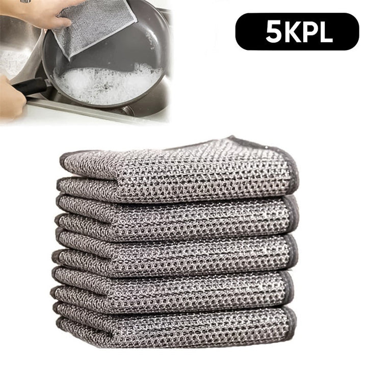 Metallinen keittiörätti timanttikuvioinnilla, monikäyttöinen ja nopeasti kuivuva, sopii märkä- ja kuivakäyttöön.