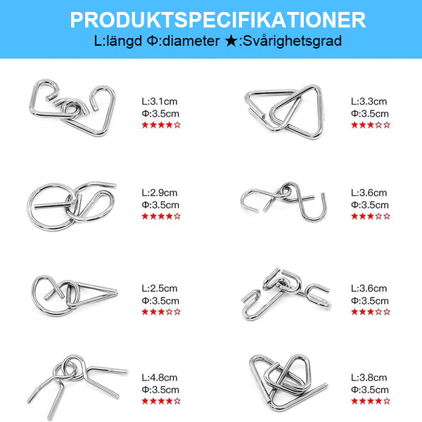 Metal kinesisk puslespil, gyldent og komplekst, træner hjernen og udvikler logisk tænkning.