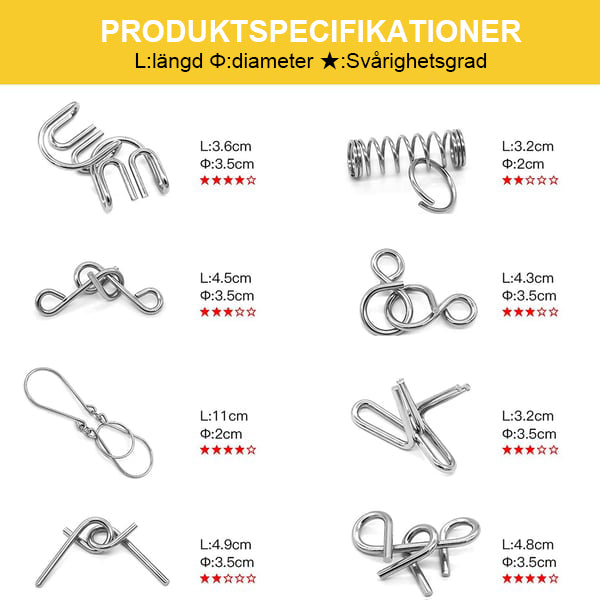 Metal kinesisk puslespil, gyldent og komplekst, træner hjernen og udvikler logisk tænkning.