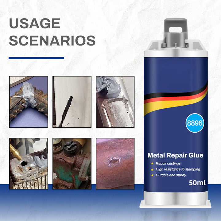 Metal Repair Adhesive: Multi-purpose bonding solution, quickly and effectively repairs cracks and holes on metal surfaces.
