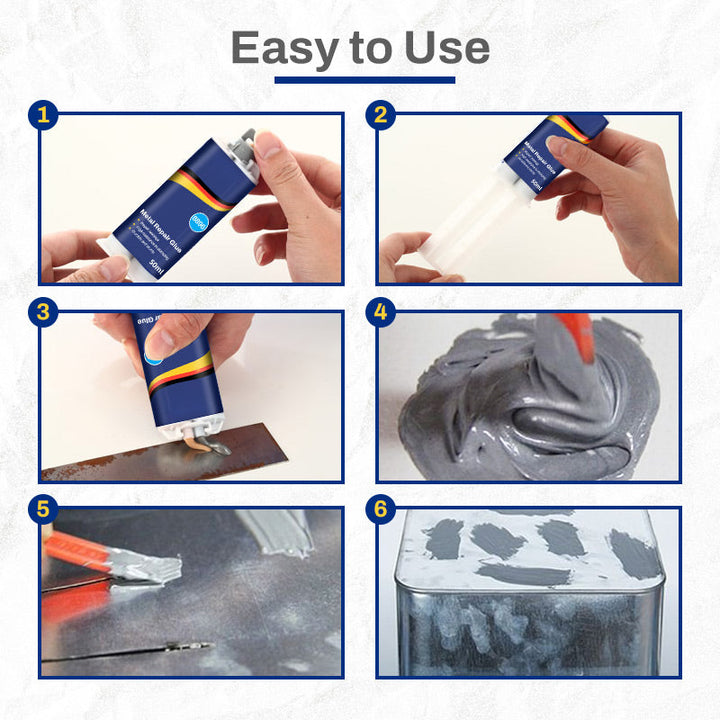 Metal Repair Adhesive: Multi-purpose bonding solution, quickly and effectively repairs cracks and holes on metal surfaces.