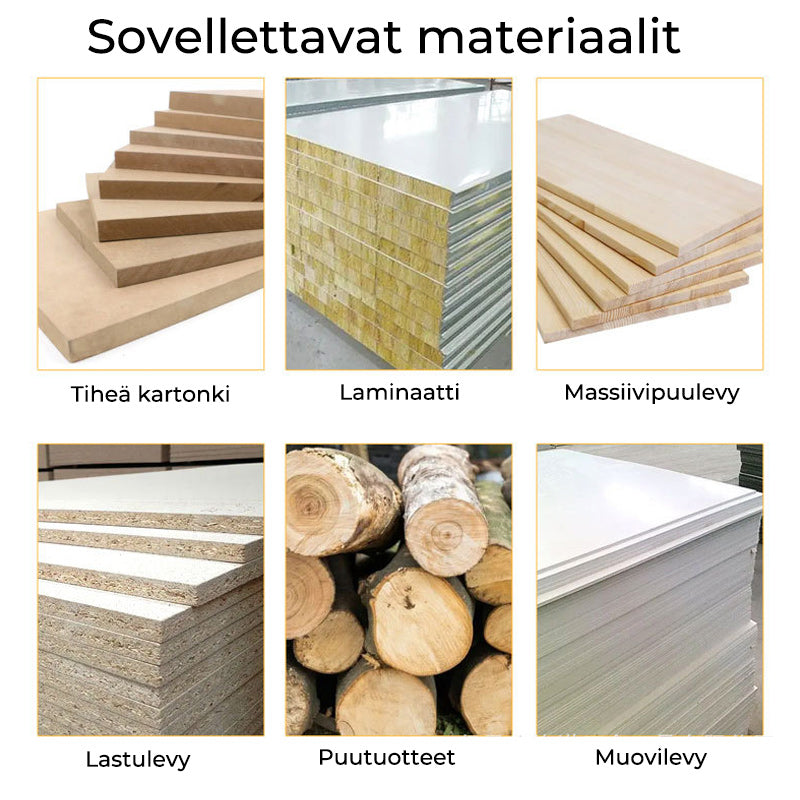 Bor/fræsere i legeret stål med selvjusterende dybdestop, holdbart og præcist til træbearbejdning, karbidspids, flere størrelser.