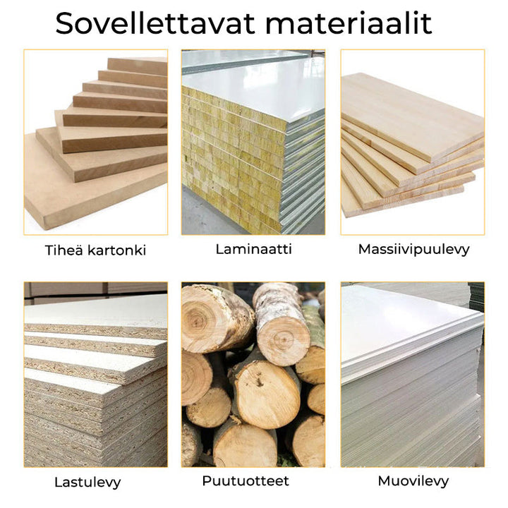 Bor/fræsere i legeret stål med selvjusterende dybdestop, holdbart og præcist til træbearbejdning, karbidspids, flere størrelser.