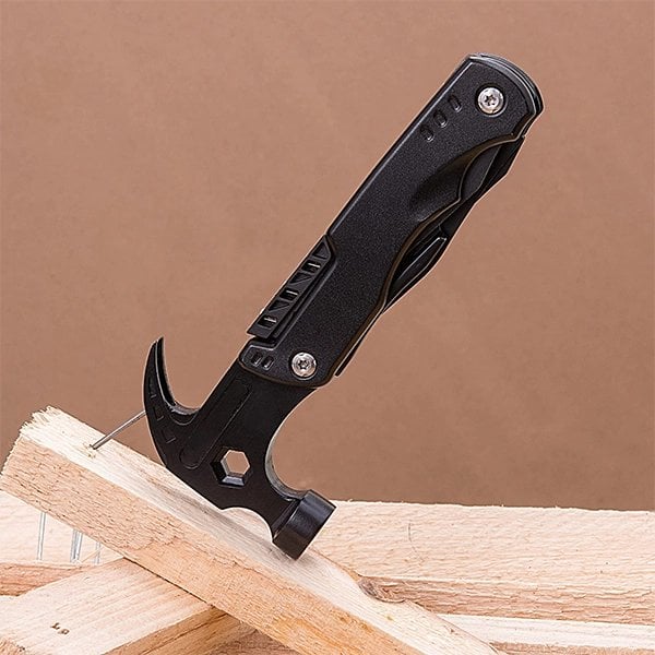 Mændenes 18-i-1 udendørs multifunktions mini sikkerhedshammer, stålramme, sort belægning, ergonomisk design, flere værktøjer