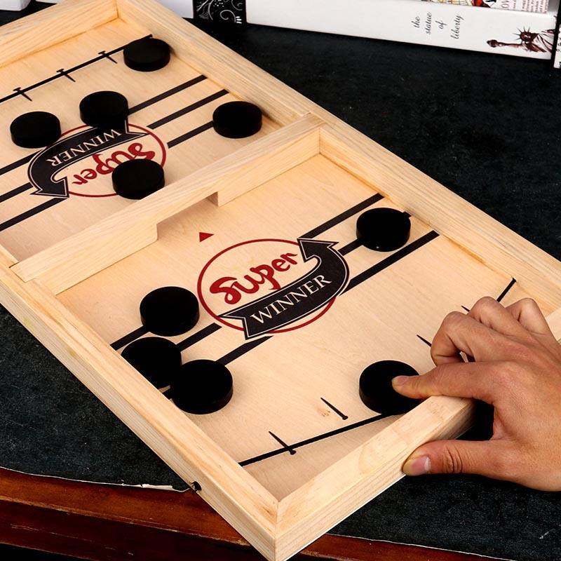 Herre 2-i-1 vendbart air hockey brætspil i træ, hurtigt og strategisk air hockey spil for venner og familie, træmateriale