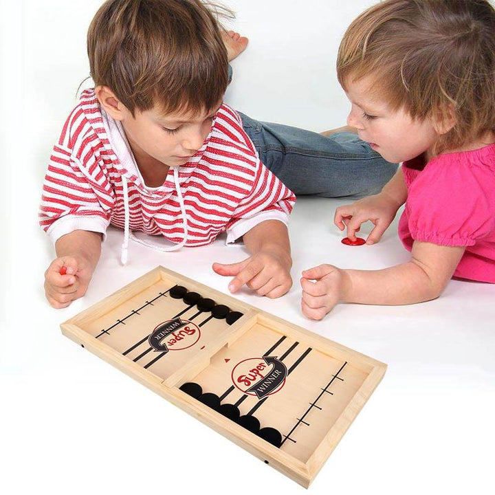 Herre 2-i-1 vendbart air hockey brætspil i træ, hurtigt og strategisk air hockey spil for venner og familie, træmateriale