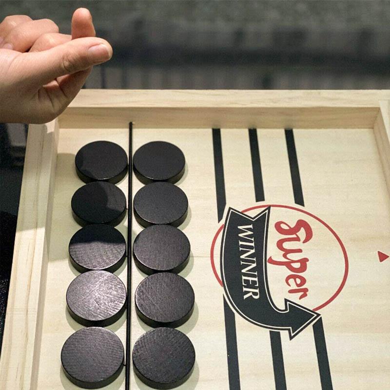 Herre 2-i-1 vendbart air hockey brætspil i træ, hurtigt og strategisk air hockey spil for venner og familie, træmateriale