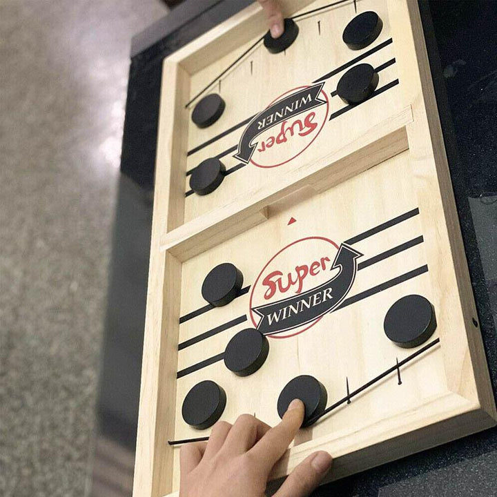 Herre 2-i-1 vendbart air hockey brætspil i træ, hurtigt og strategisk air hockey spil for venner og familie, træmateriale